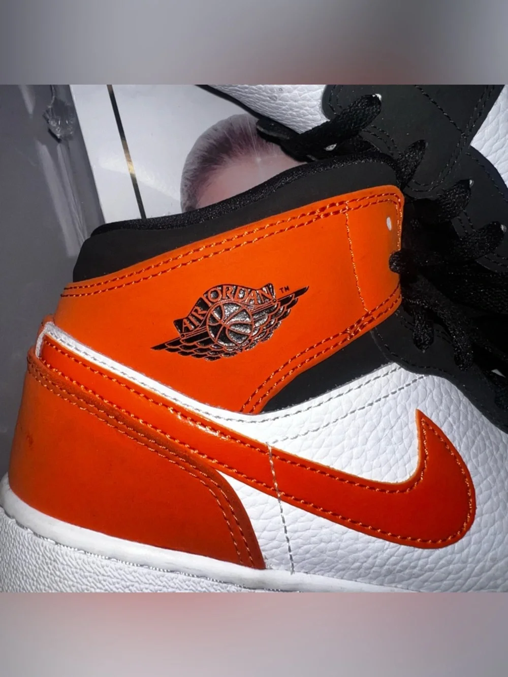 Jordan Kids Black White Orange Mid/High-Top Sneakers - Picture 2 of 10